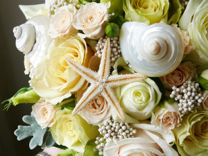 seashells in bridal arrangement