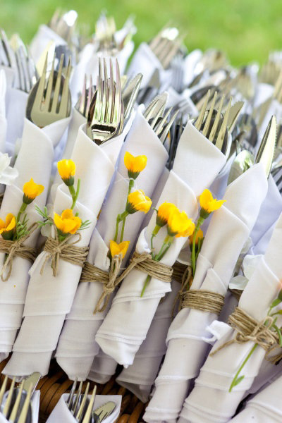 twine and flower for buffet cutlery