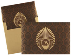 elegant brown and golden peacock design card