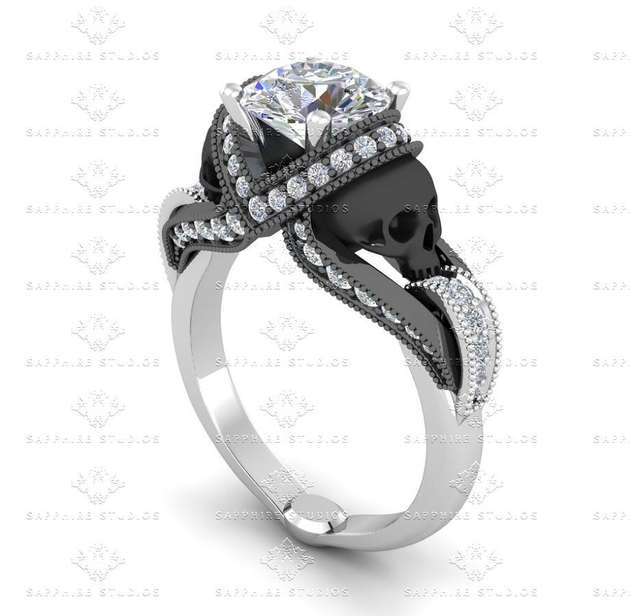 aphrodite 161ct certified natural diamond skull white gold engagement ring