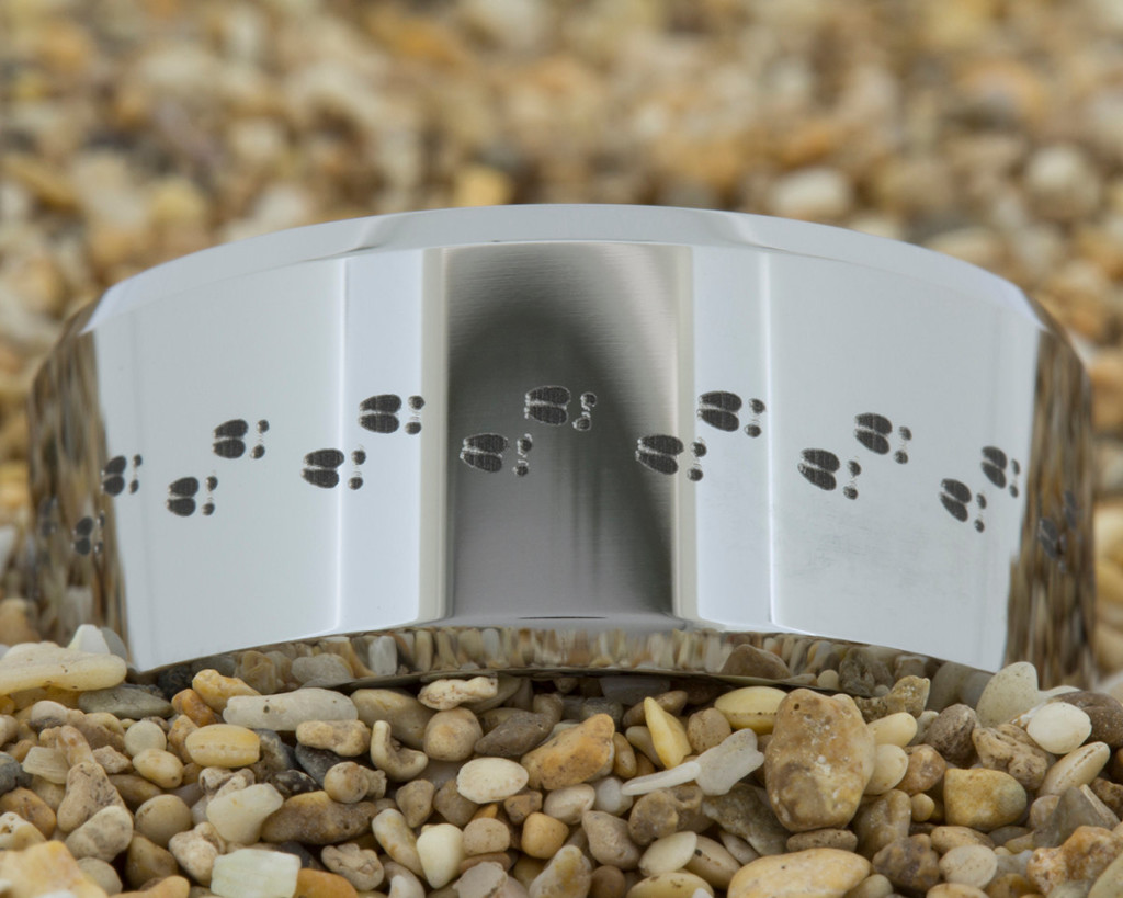 tungsten wedding ring with deer tacks design by PebbleBeachTreasures.com