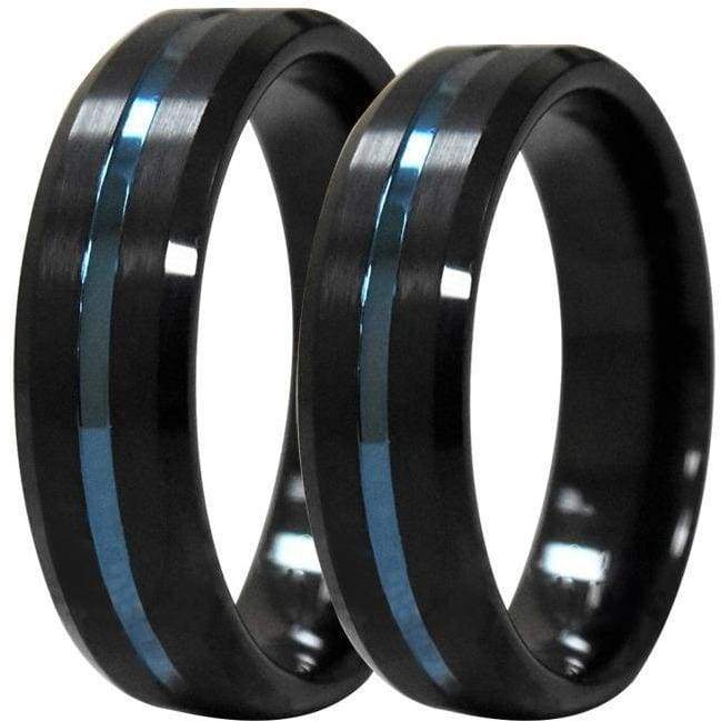 Black and blue wedding bands 